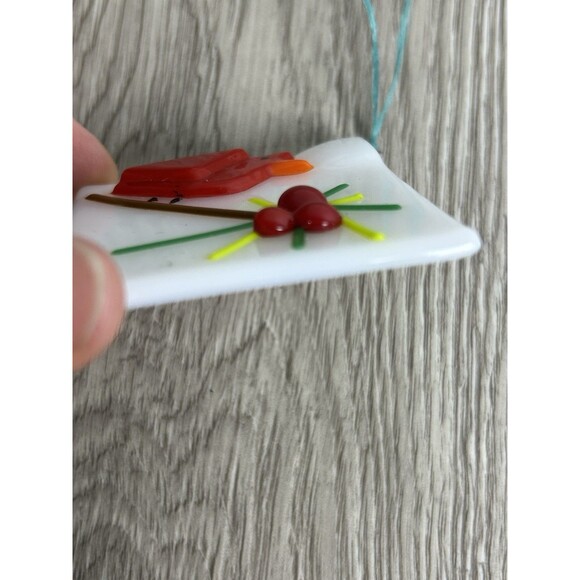 Vintage Fused Art Glass Ornament Cardinal On Branch & Berries Christmas 2” - Picture 3 of 5